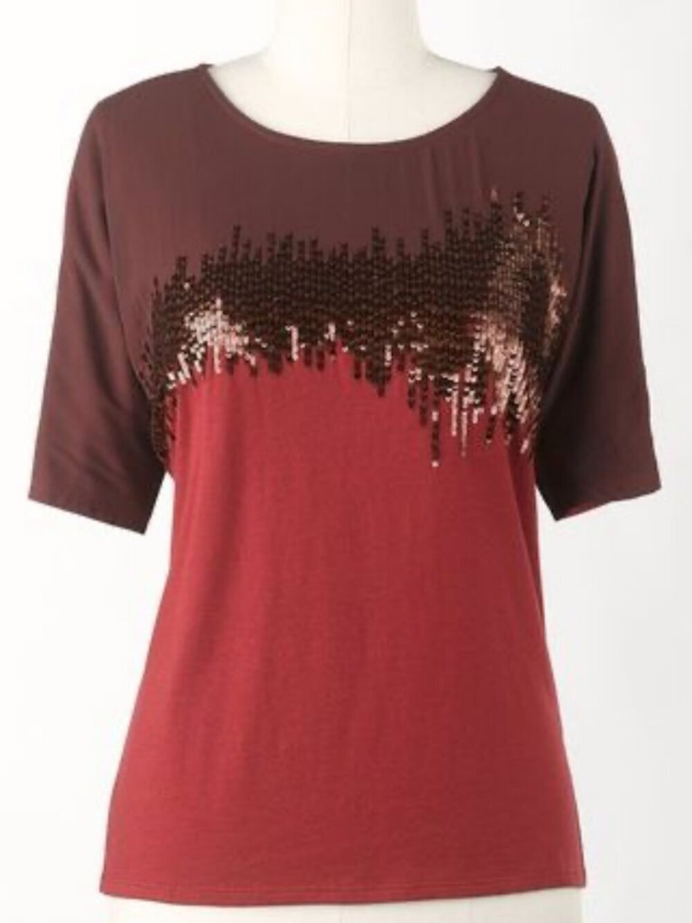 Coldwater Creek NWT SZ 2X Maroon 2-Tone Sequin Cotton Modal Top Comfy Artsy